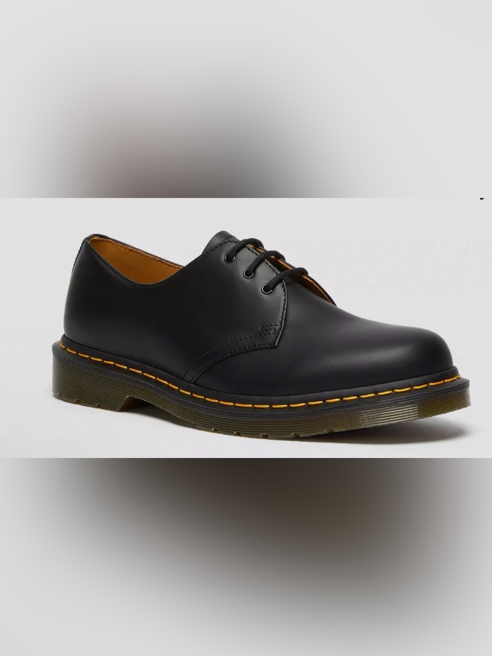 Dr. Martens Black Leather 3-Eye Derby with Yellow Stitching